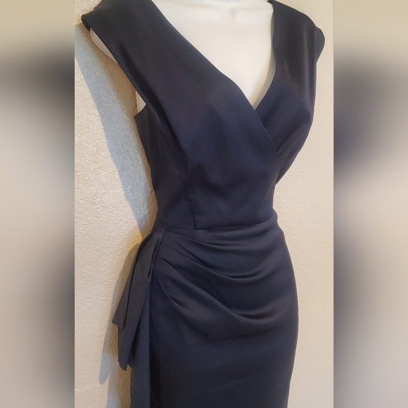 Maggie London Jackie O Satin Cocktail Side Bustled Pencil Midi Dress Sz 14 - Picture 5 of 12